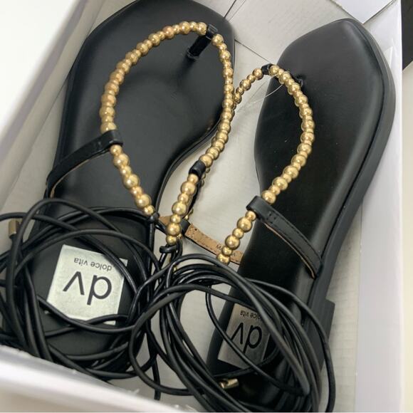 Dolce Vita Black Gold Beaded Lace Up Gladiator Flat Sandals Size 9.5 NEW IN BOX - Picture 14 of 14